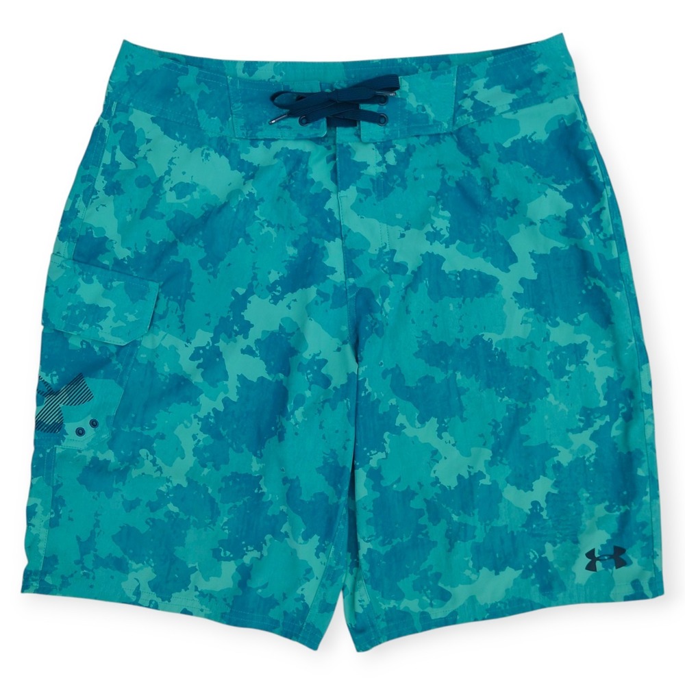 Under Armour Storm Board Shorts Mens 34 Teal Camo Heat Gear Loose Fit 1271514
